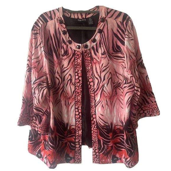 Maggie Barnes Size 2X Lagenlook Multicolor Linen Blend Open Front Swing Jacket - Picture 1 of 8